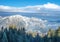 The view over the Bavarian Alpine slopes covered with snow from