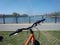 View over a bike to a lake