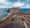 View over Capelinhos volcano, lighthouse of Ponta dos Capelinhos on western coast on Faial island, Azores, Portugal on a