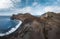 View over Capelinhos volcano, lighthouse of Ponta dos Capelinhos on western coast on Faial island, Azores, Portugal on a