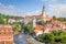 View over Cesky Krumlov with Moldau river in Summer