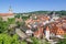 View over Cesky Krumlov with Moldau river in Summer