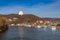 View over Danube river to Liberation Hall in Kelheim