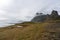 View over Eystrahorn mountain chain and Hvalnes beach next to the Ring road in Iceland.