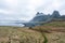 View over Eystrahorn mountain chain and Hvalnes beach next to the Ring road in Iceland.