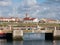 View over fishing harbor in Povoa de Varzim, Portugal towards Lapa Church
