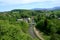 View over green hills village