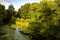 View over the green water and woods in a city park, Wageningen