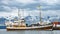 View over harbor in Husavik, a northern capital for whale watching safari in Iceland