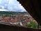 View over the historic center of Esslingen with town hall and church viewed from old passageway Seilergang on cloudyday.