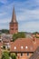 View over historic city and church tower in Plon