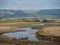 View over Horsey Island, Braunton Marsh, Devon, UK at low tide, photo taken from South West Coastal Path.