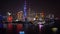 View over Huangpu River & Pudong skyline at night, Shanghai