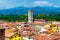 View over Italian town Lucca with typical terracotta roofs