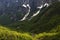 View over Logarska valley to mountain range Kamnik-Savinja Alps in Slovenia, Europe