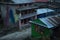 View over the mounatin village Dharapani with prayer flags