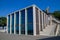 View over the new building of the restaurant on the Drachenfels up to the Drachenfels ruins