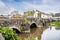 A view over the old bridge on the River Cleddau in the centre of Haverfordwest, Pembrokeshire, Wales