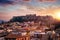 View over the old town Plaka to the Parthenon Temple at the Acropolis of Athens