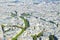View over Paris from above to Triumphal arch and Elysian Fields / champs Elysees