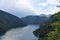 The view over the Piva lake and  the mountains in the distance