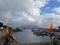 View over Ponta Delgada harbor, colorful boats, wanderlust, Portugal