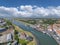 View over the port canal to the North Sea coast. Zierikzee in the province of Zeeland in the Netherlands