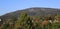 View over the recreation area, the public fruit estate to the Battert rock with ruin Altes Schloss Hohenbaden