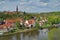 View over river Saale and parts of Halle, Saxony. Germany