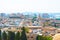 View over the rooftops of Palma de Mallorca with the sea and the mountains in the background from the terrace of the Cathedral of