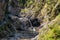 View over the small Stuiben Falls on a sunny day. Small waterfalls in beautiful nature