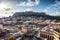 View over the snow covered old town Plaka of Athens, Greece