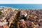 View over the town, beach and the fishing harbor of Arenys de Mar. on the mediterranean coast near Barcelona