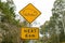 View over the traffic road and wombat yellow road sign