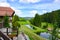 View over trout ponds to valley and fir covered mountains in Black Forest - Schwarzwald - , Germany.