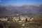 View over Villafranca in Lunigiana, north Tuscany, Italy. With apennine mountains behind. Castle ruins visible.