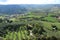 View over the village with olive-trees and cypress from the top of the village Orvieto in Italy in the summer.