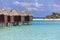 View of Over Water Bungalow in The Maldives. There is an Island