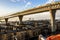 View of the overhanging section of the ring road over the Kanonersky island in St. Petersburg