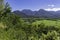 View overlooking the Na Pali coast and fields in the Hanalei River valley Princeville Kauai Hawaii USA