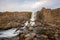 View of Oxararfoss Waterfall in Thingvellir National Park rift valley, Iceland