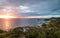 View of the pacific coastline of Nicaragua from above. Playa Maderas at sunset