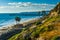 View of the Pacific Ocean and fishing pier from a cliff