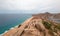 View of Pacific and Sea of Cortes and Cabo San Lucas marina as seen from the top of Mount Solmar in Baja California Mexico