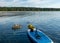 View from padlle board to the beautiful and picturesque Baltic Sea coast with boulders, Saaremaa Island, Estonia