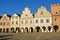 View at the Painted houses at Main place in Telc - Moravia, Czech republic