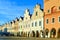 View at the Painted houses at Main place in Telc - Moravia, Czech republic