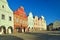 View at the Painted houses at Main place in Telc - Moravia, Czech republic