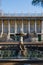 View of the palace from the park of El Capricho with the fountain of the dolphins, in winter, Madrid, Spain, January, 16, 2022,