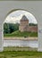 View of the Palace and Spa Towers of the Kremlin of Veliky Novgorod from the right bank of the Volkhov River